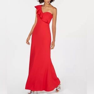 Calvin Klein One-Shoulder Gown with  ruffles 16 NWOT